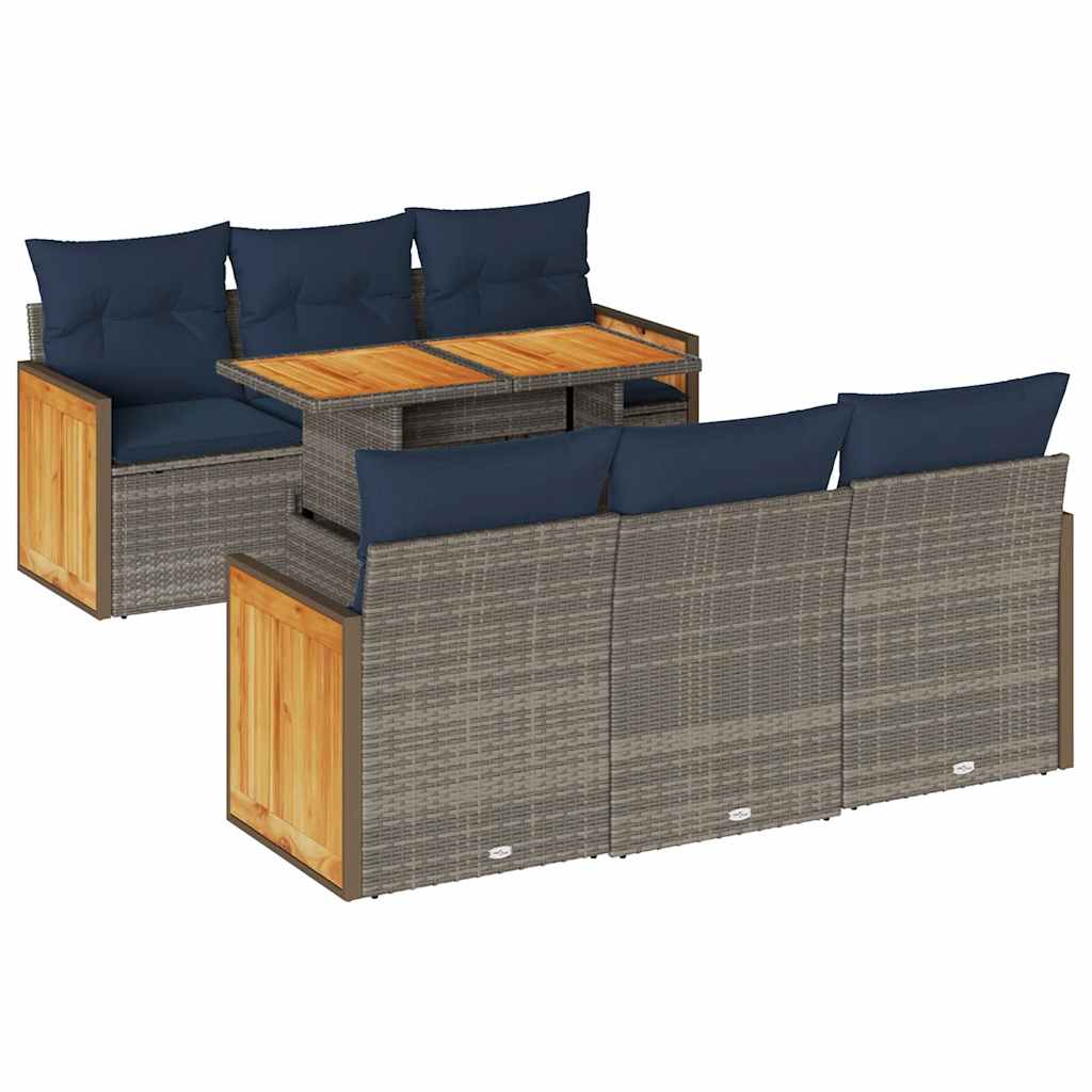 7 Piece Garden Sofa Set With Cushions Poly Rattan Acacia