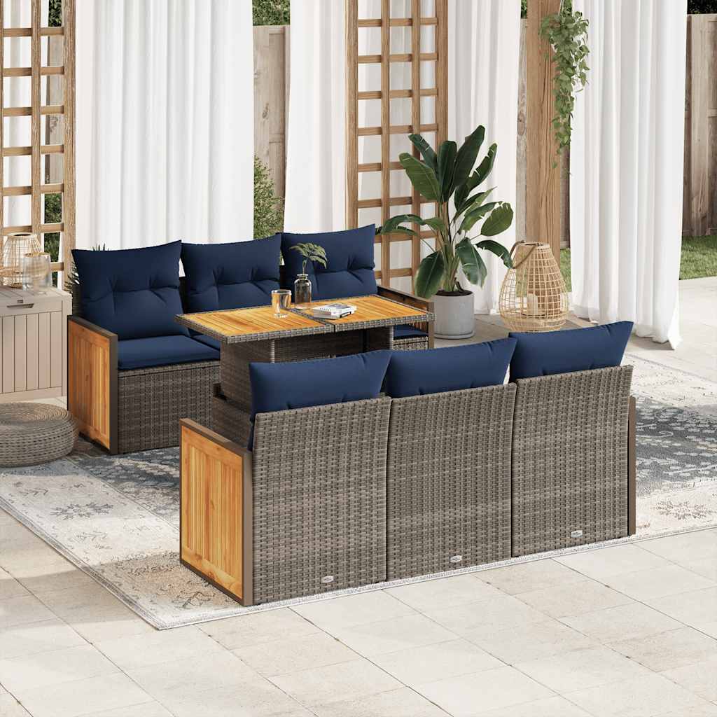 7 Piece Garden Sofa Set With Cushions Poly Rattan Acacia