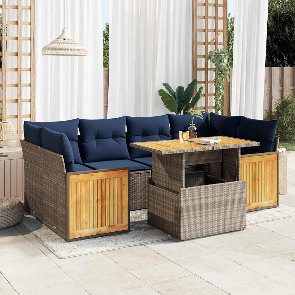 7 Piece Garden Sofa Set With Cushions Poly Rattan Acacia