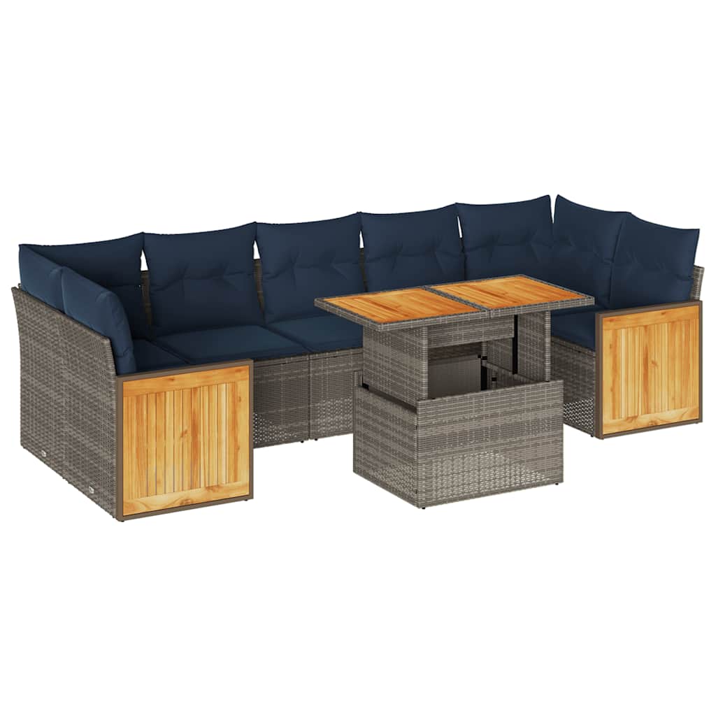 8 Piece Garden Sofa Set With Cushions Poly Rattan Acacia