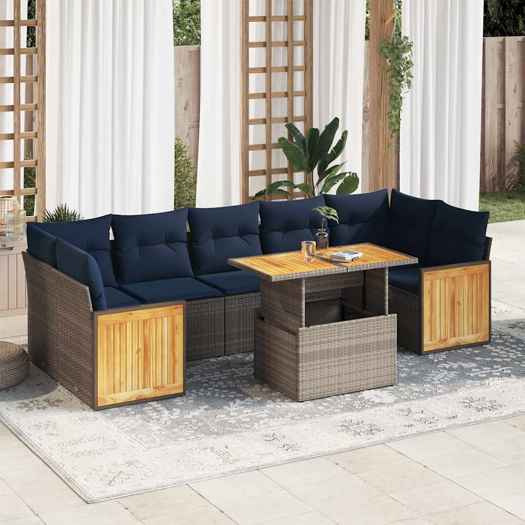 8 Piece Garden Sofa Set With Cushions Poly Rattan Acacia