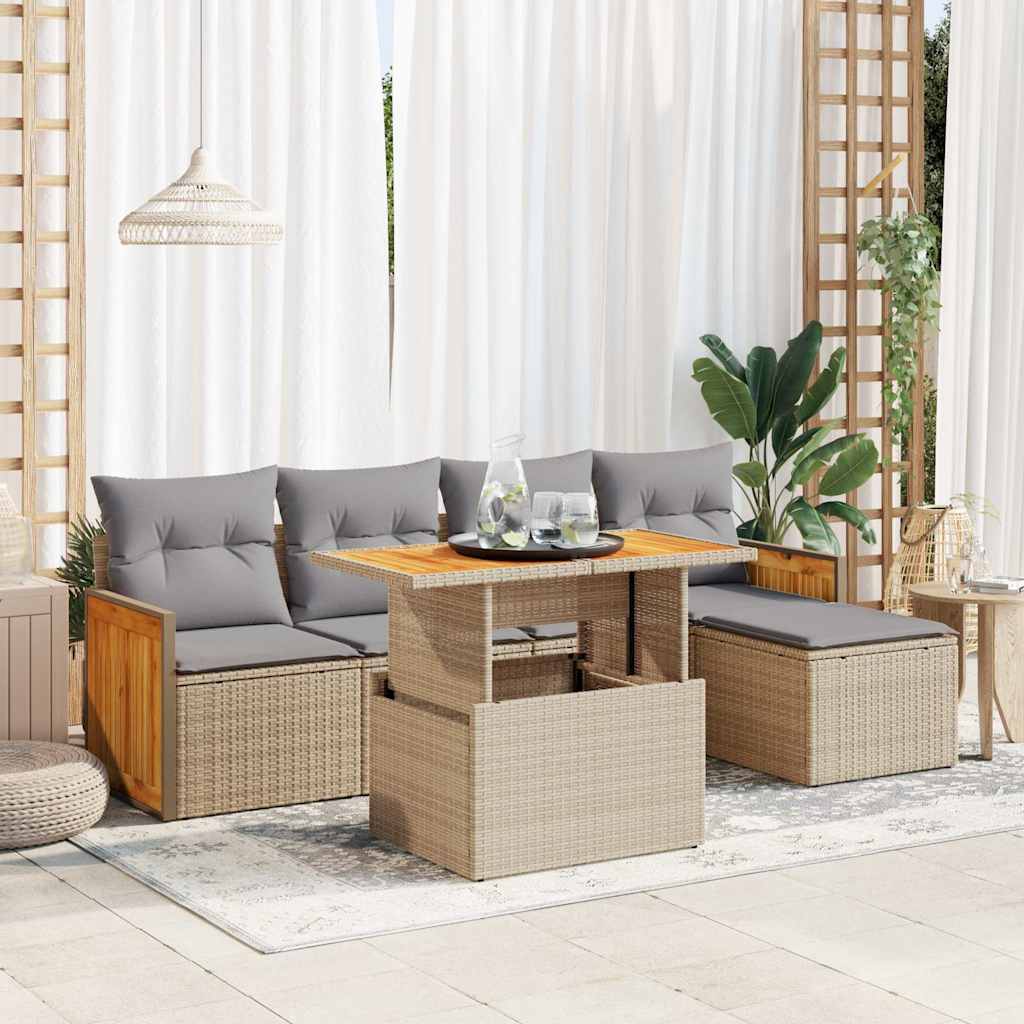 6 Piece Garden Sofa Set With Cushions Beige Poly Rattan