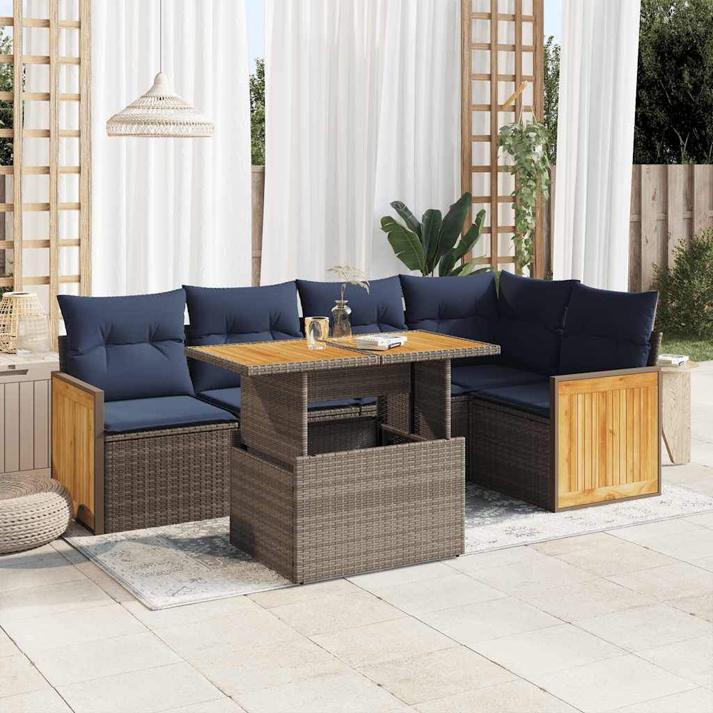 6 Piece Garden Sofa Set With Cushions Poly Rattan Acacia