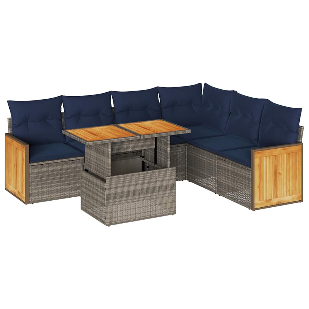 7 Piece Garden Sofa Set With Cushions Poly Rattan Acacia