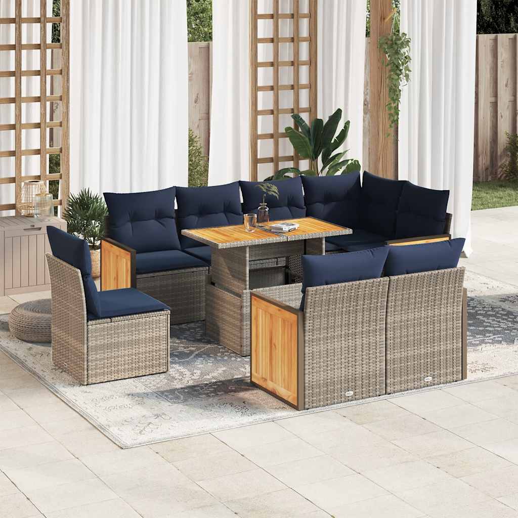9 Piece Garden Sofa Set With Cushions Poly Rattan Acacia