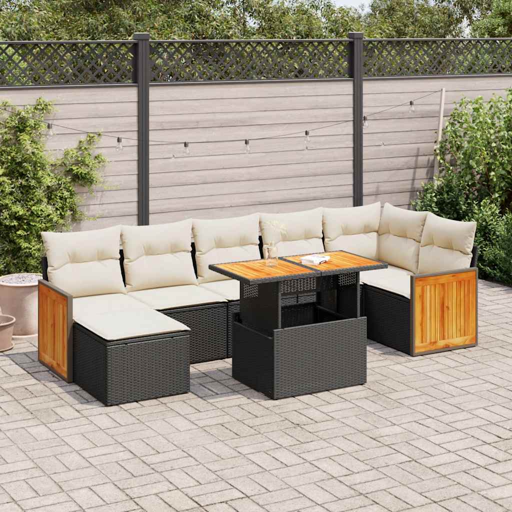 8 Piece Garden Sofa Set With Cushions Poly Rattan Acacia