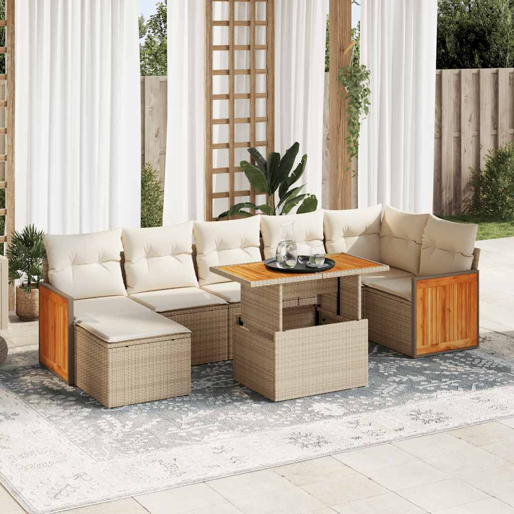 8 Piece Garden Sofa Set With Cushions Poly Rattan Acacia
