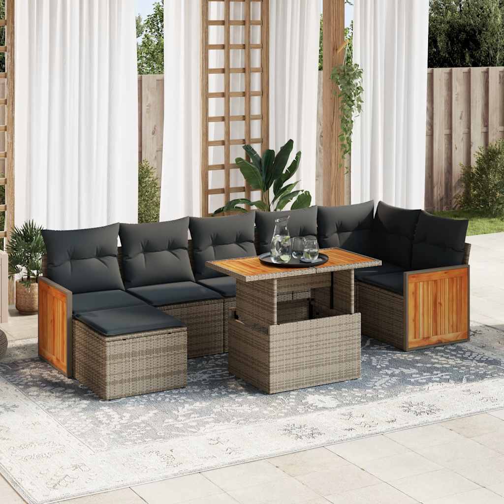 8 Piece Garden Sofa Set With Cushions Poly Rattan Acacia