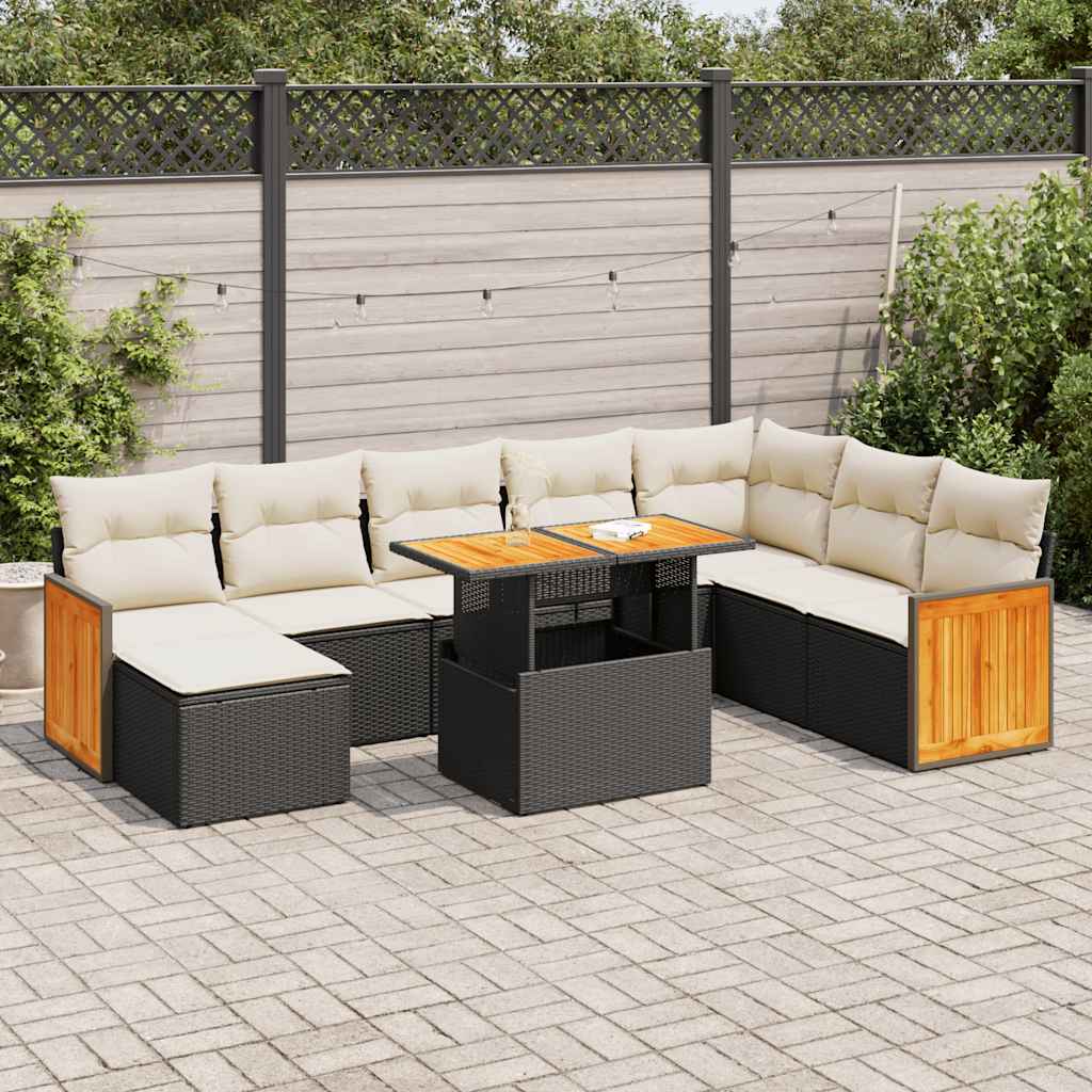 9 Piece Garden Sofa Set With Cushions Poly Rattan Acacia