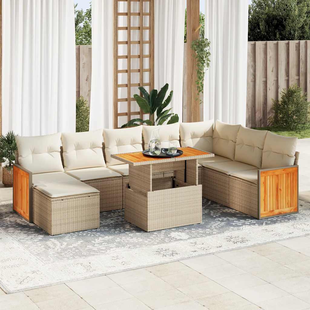 9 Piece Garden Sofa Set With Cushions Poly Rattan Acacia