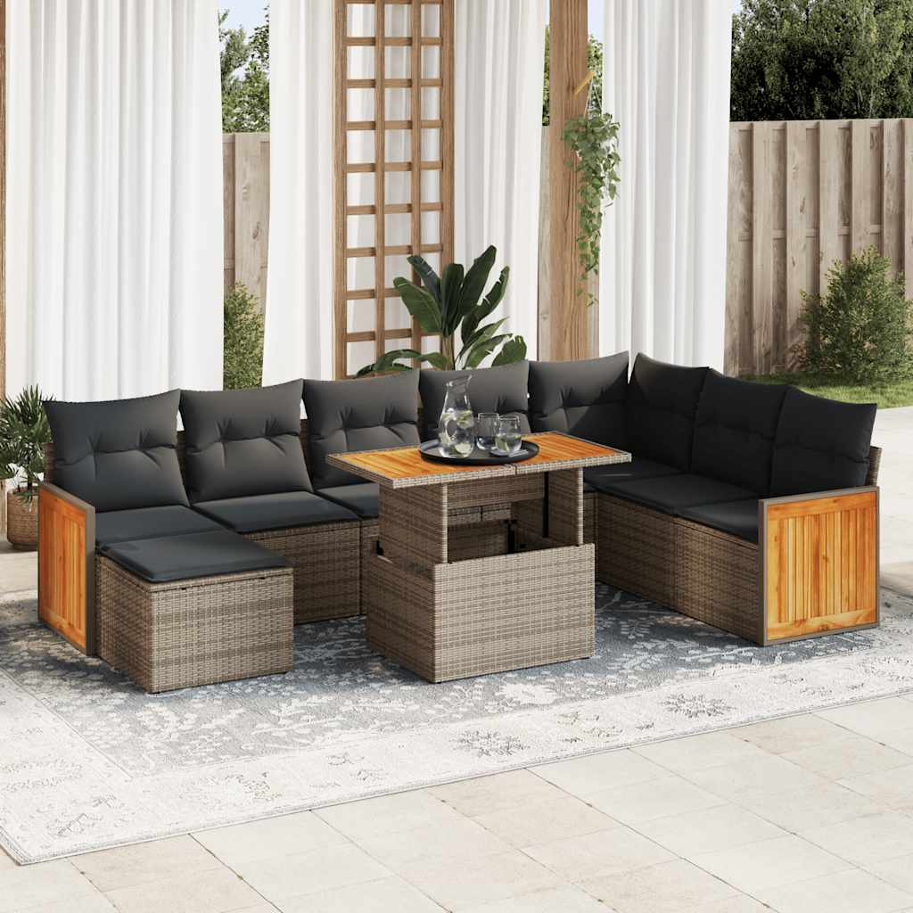 9 Piece Garden Sofa Set With Cushions Poly Rattan Acacia