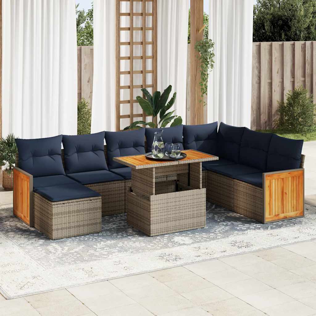 11 Piece Garden Sofa Set With Cushions Poly Rattan Acacia