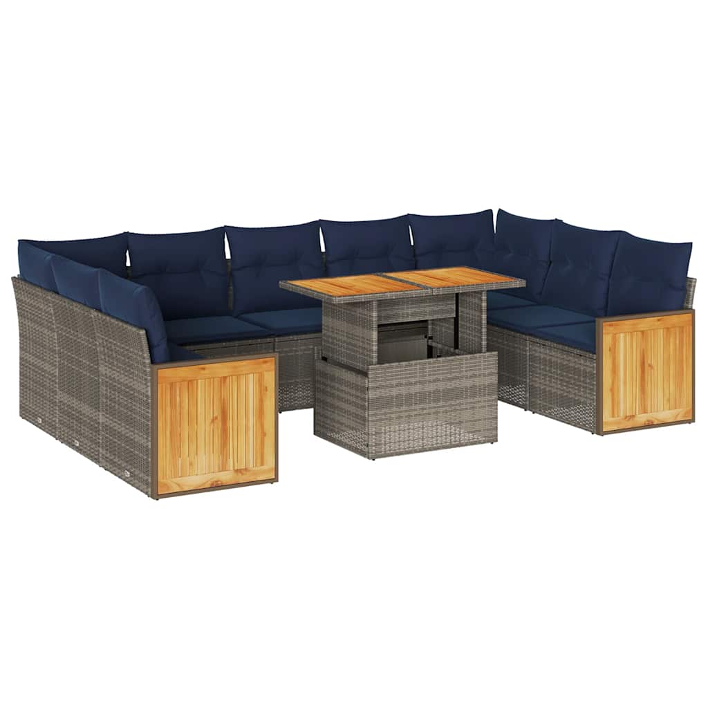 10 Piece Garden Sofa Set With Cushions Poly Rattan Acacia