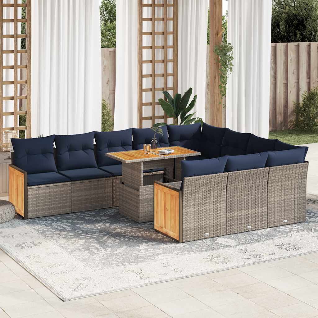 11 Piece Garden Sofa Set With Cushions Poly Rattan Acacia