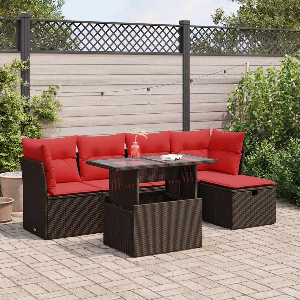 6 Piece Garden Sofa Set With Cushions Poly Rattan Acacia