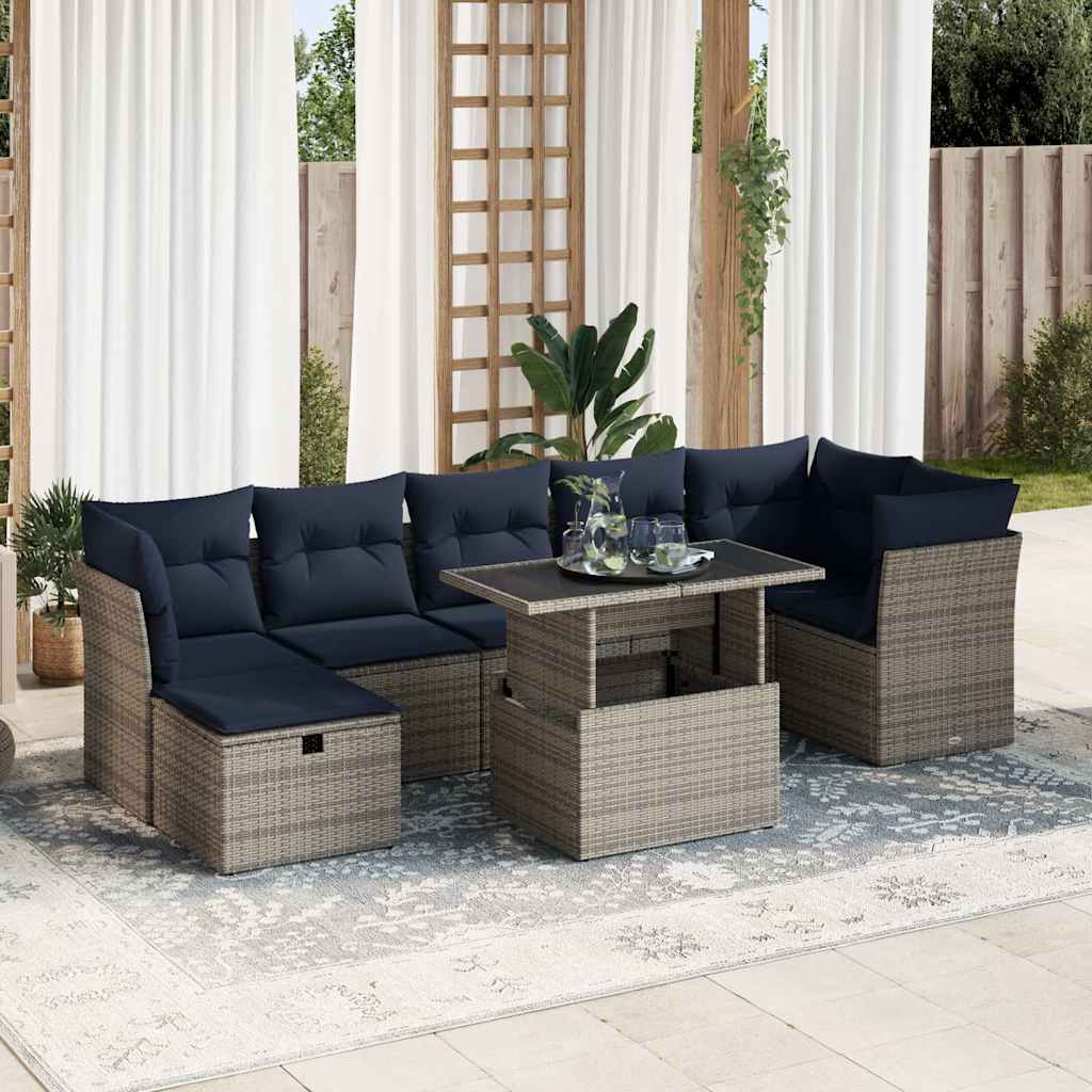 8 Piece Garden Sofa Set With Cushions Black Poly Rattan Acacia