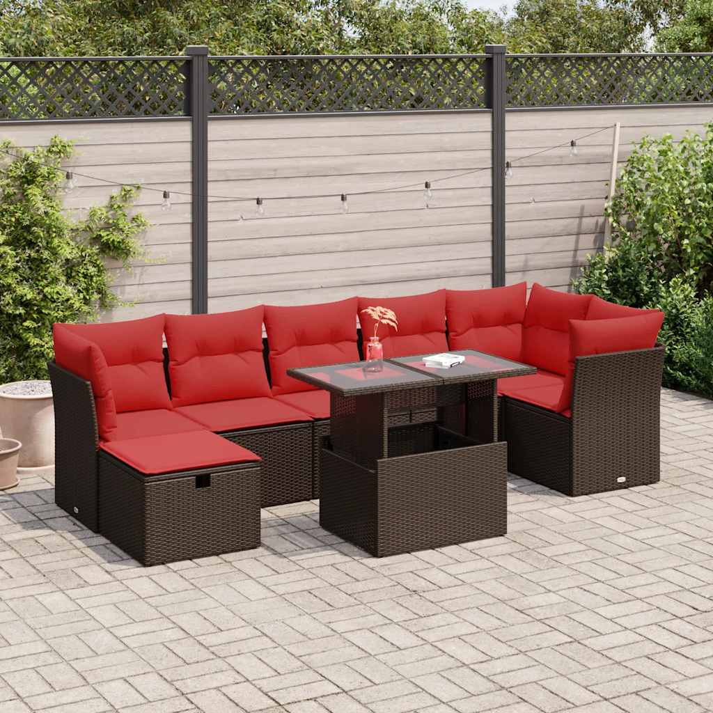 8 Piece Garden Sofa Set With Cushions Black Poly Rattan Acacia