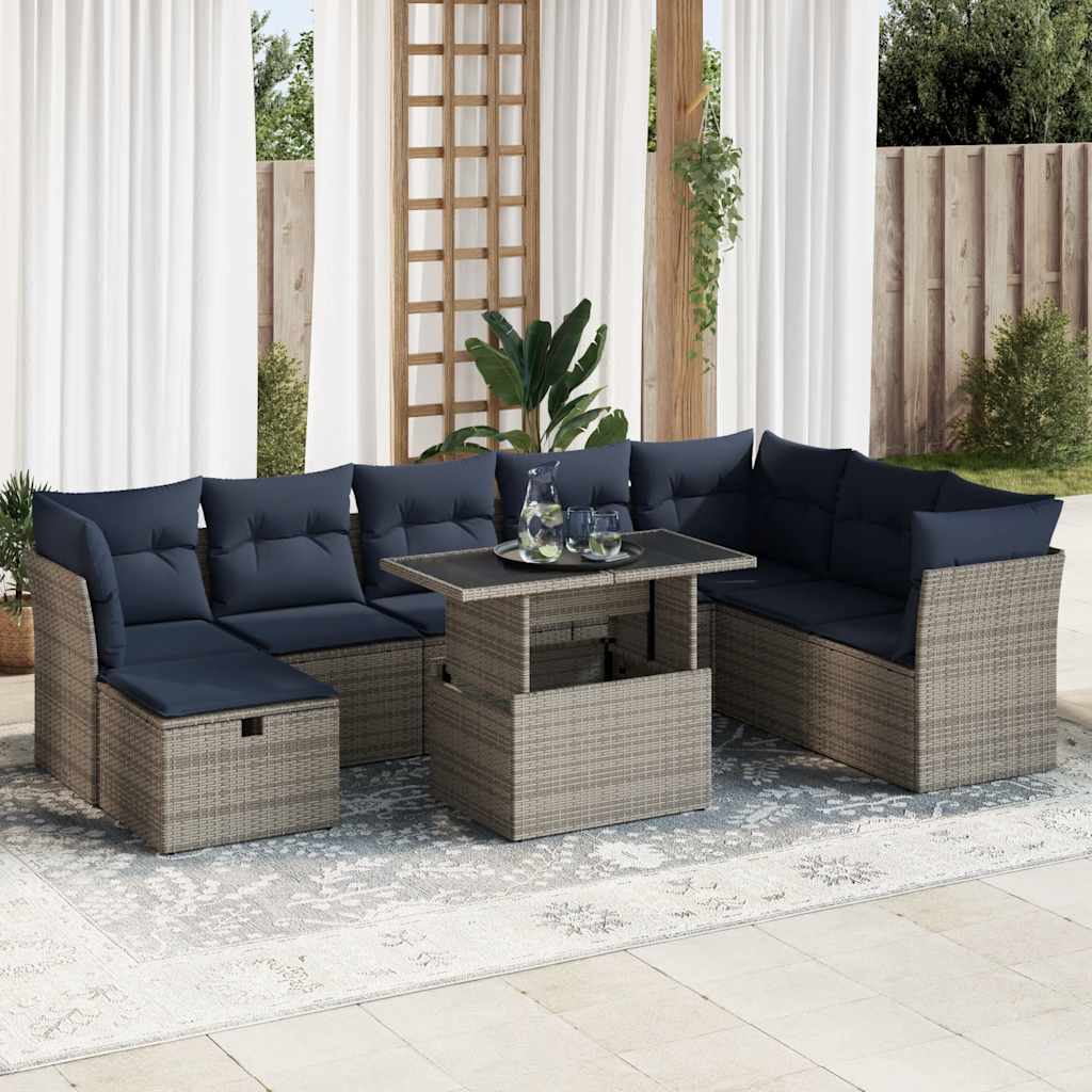 9 Piece Garden Sofa Set With Cushions Poly Rattan Acacia