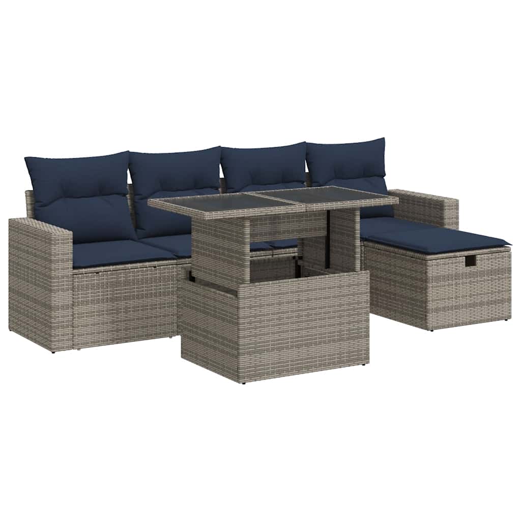 6 Piece Garden Sofa Set With Cushions Brown Poly Rattan Acacia