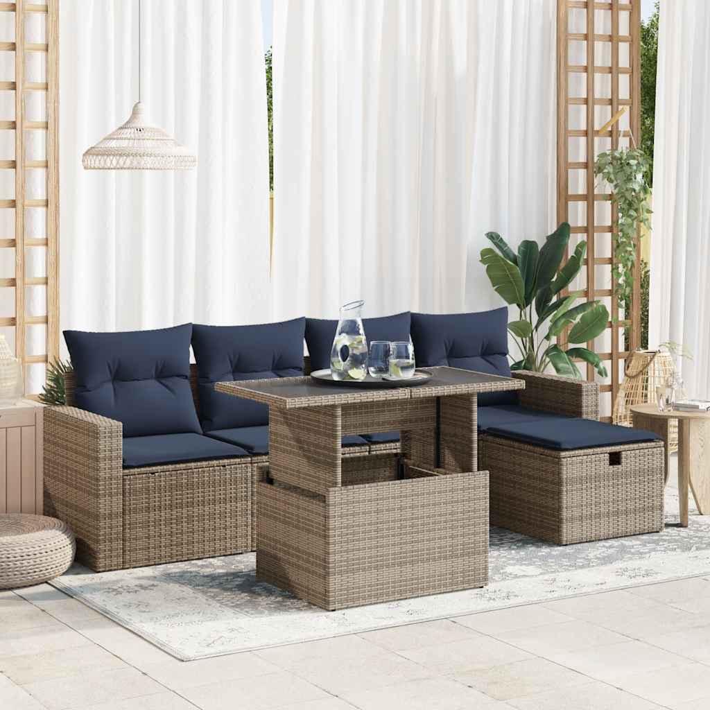 6 Piece Garden Sofa Set With Cushions Brown Poly Rattan Acacia