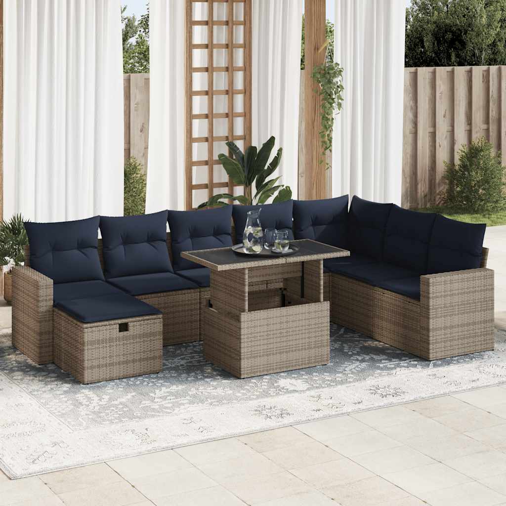 9 Piece Garden Sofa Set With Cushions Black Poly Rattan Acacia