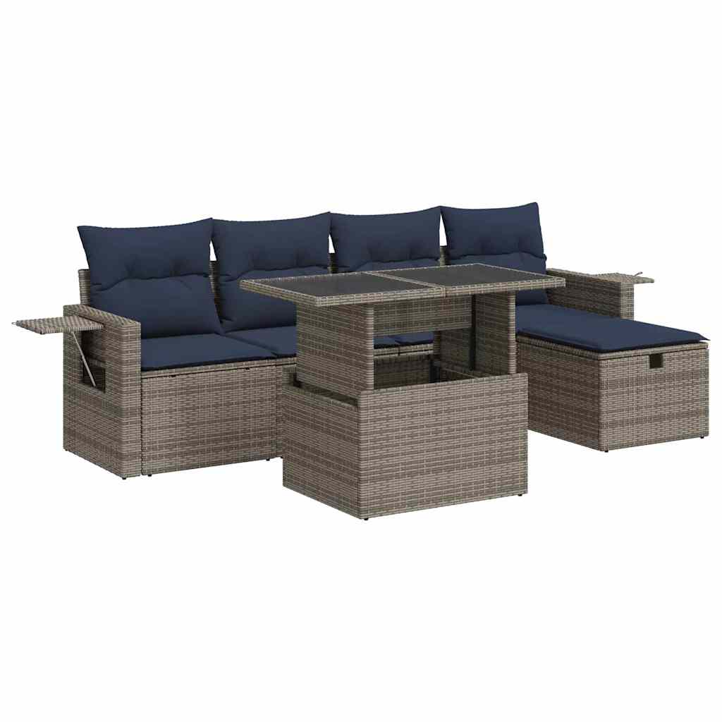 6 Piece Garden Sofa Set With Cushions Brown Poly Rattan Acacia