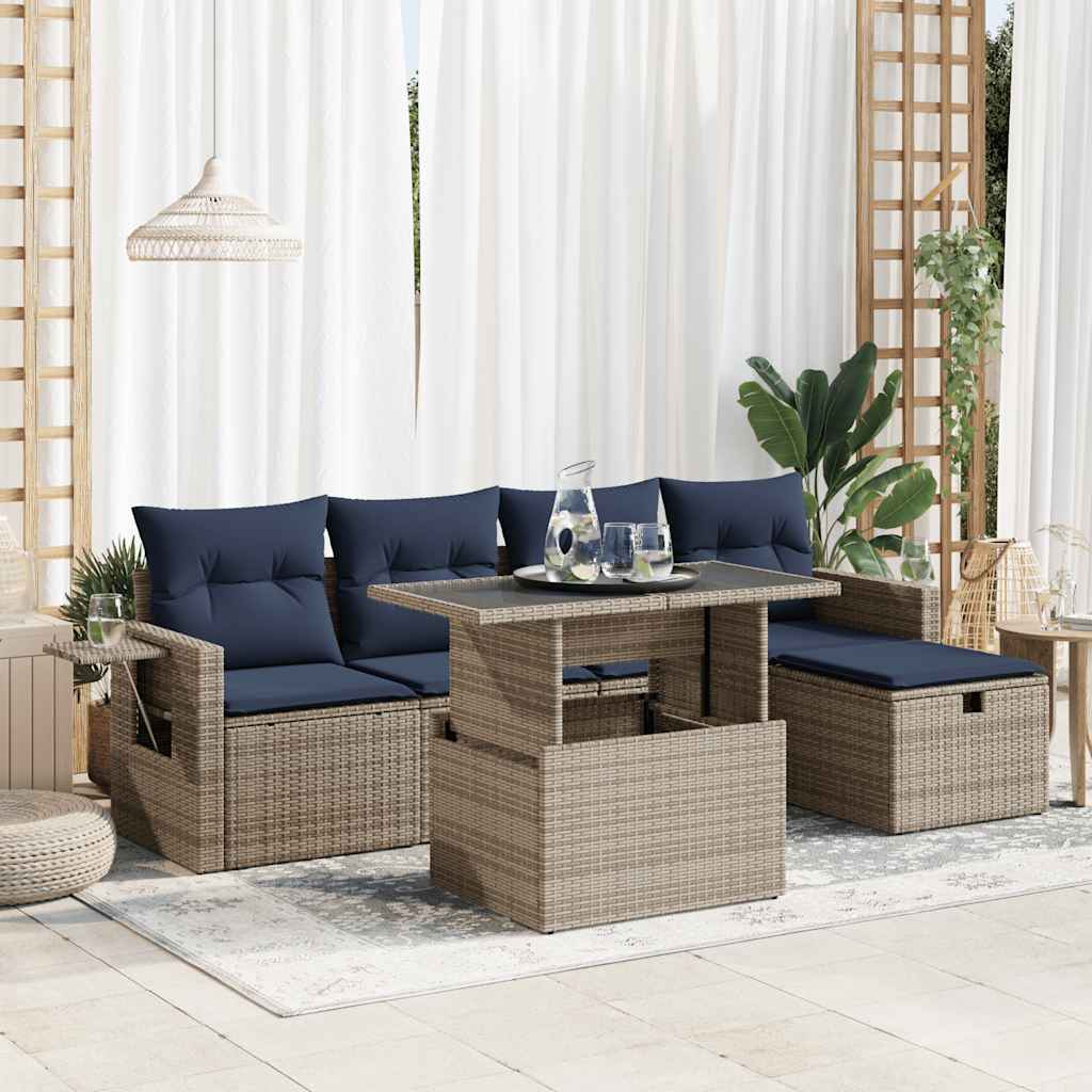 6 Piece Garden Sofa Set With Cushions Brown Poly Rattan Acacia