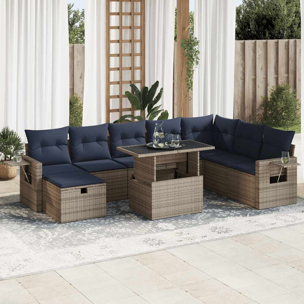 9 Piece Garden Sofa Set With Cushions Black Poly Rattan Acacia