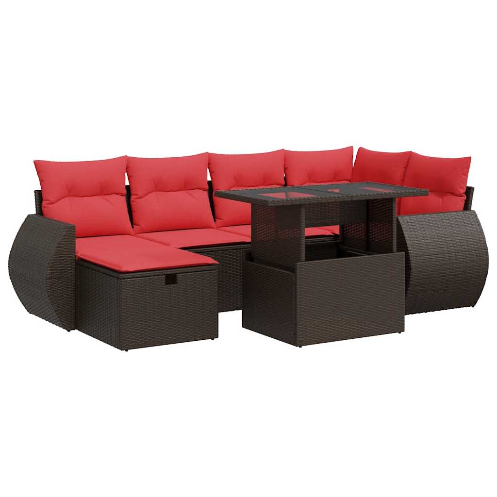 7 Piece Garden Sofa Set With Cushions Black Poly Rattan Acacia