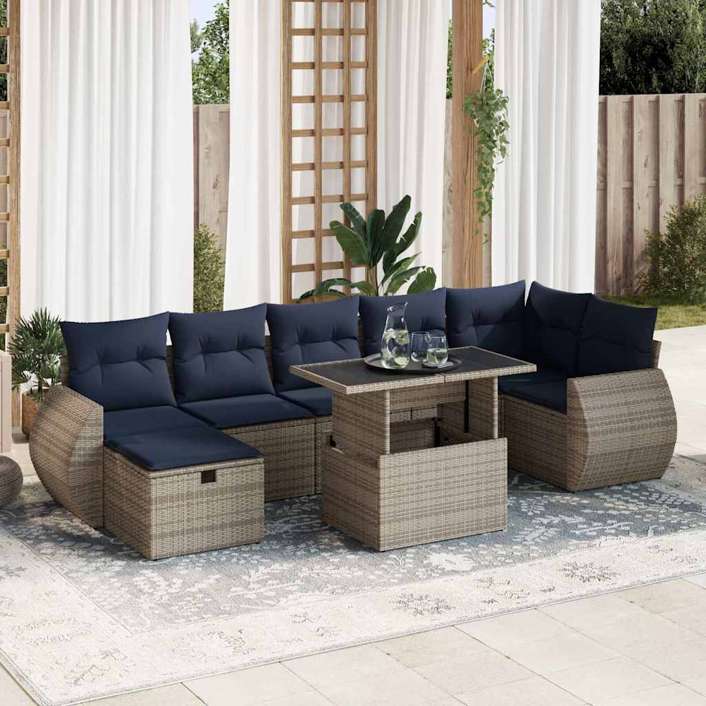 8 Piece Garden Sofa Set With Cushions Black Poly Rattan Acacia