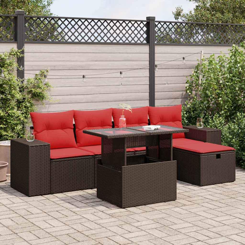 6 Piece Garden Sofa Set With Cushions Black Poly Rattan Acacia
