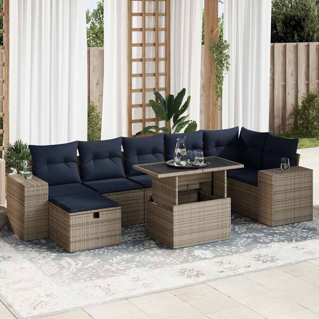8 Piece Garden Sofa Set With Cushions Black Poly Rattan Acacia