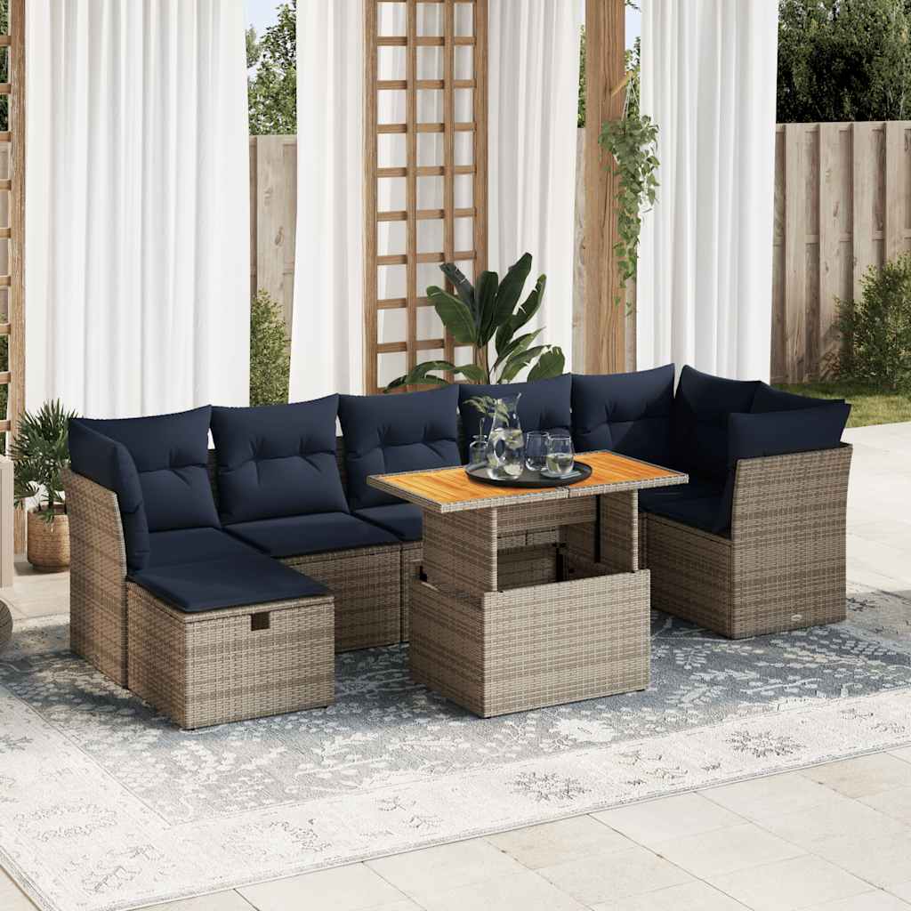 8 Piece Garden Sofa Set With Cushions Poly Rattan Acacia