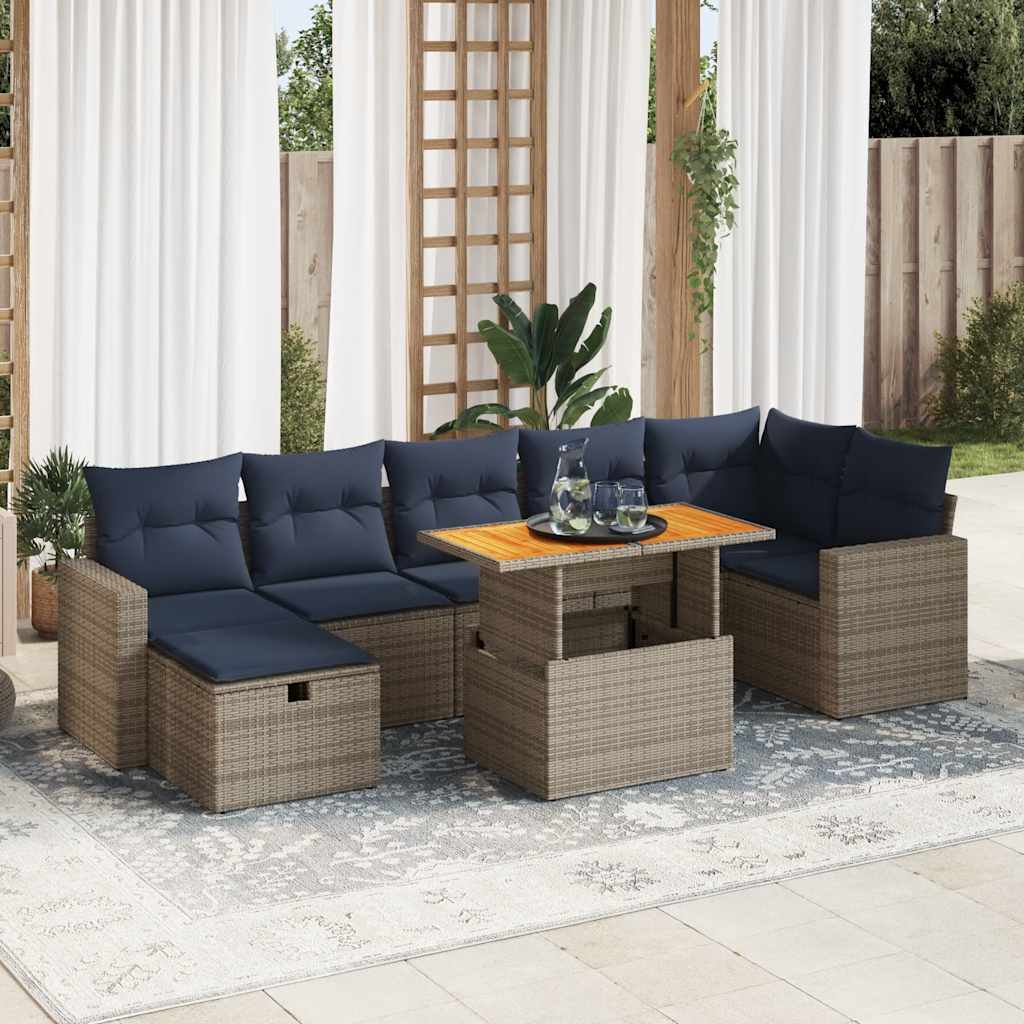 8 Piece Garden Sofa Set With Cushions Poly Rattan Acacia