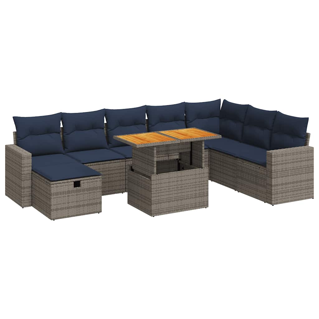 9 Piece Garden Sofa Set With Cushions Poly Rattan Acacia