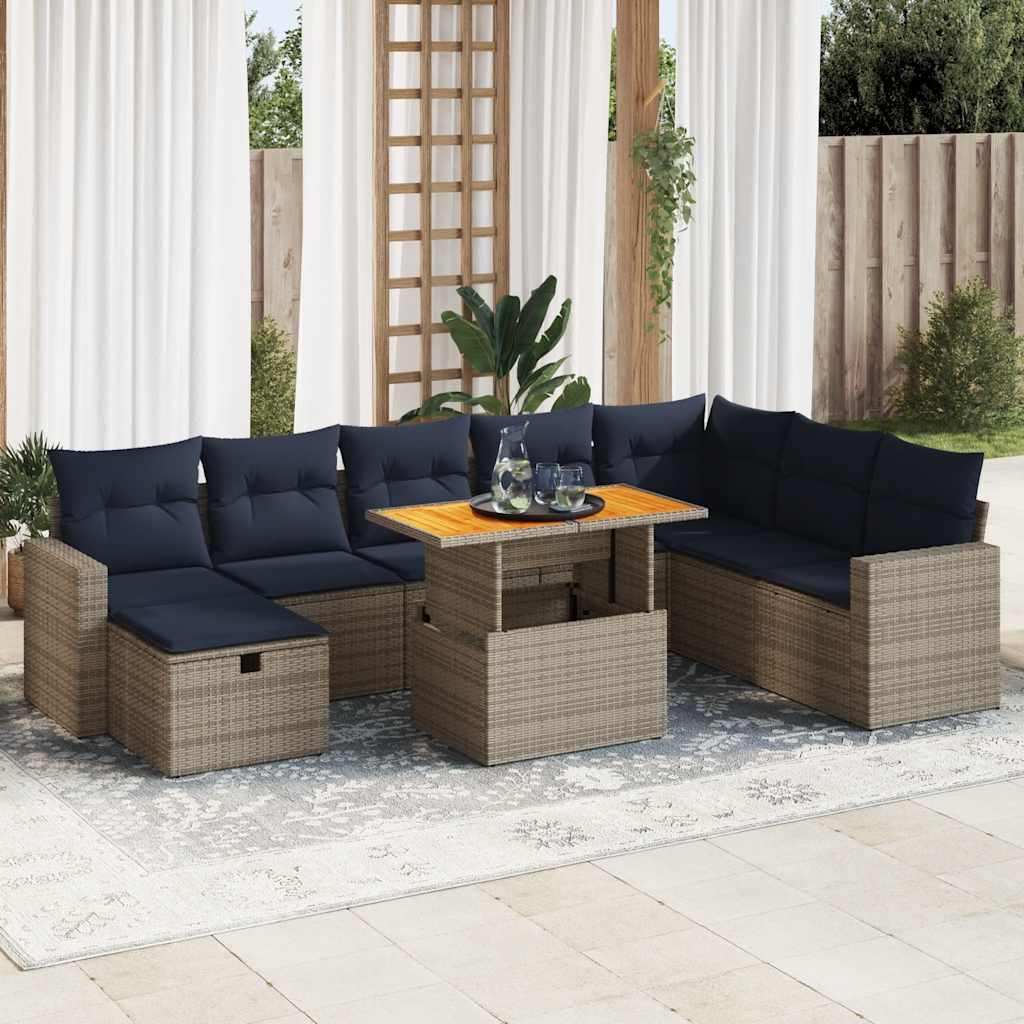 9 Piece Garden Sofa Set With Cushions Poly Rattan Acacia