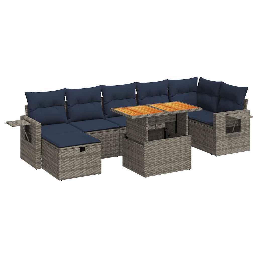 8 Piece Garden Sofa Set With Cushions Poly Rattan Acacia