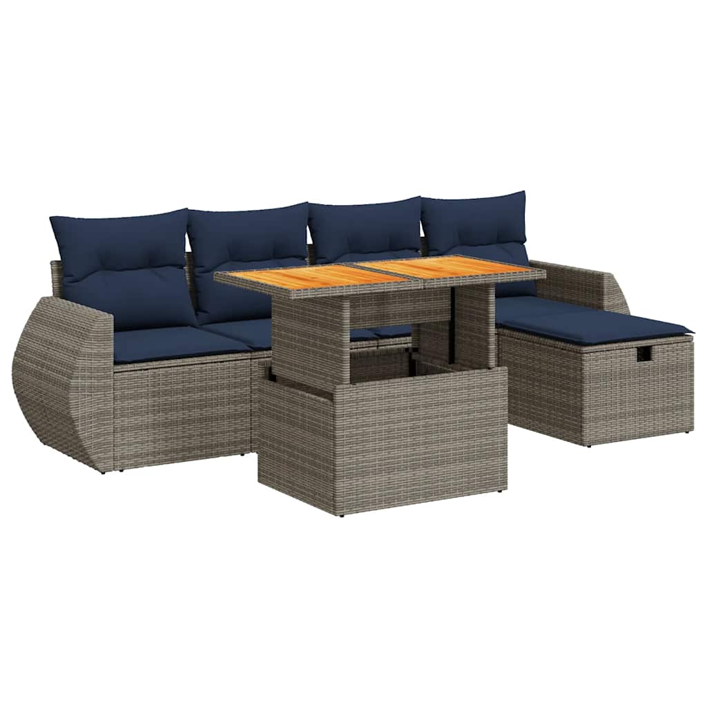 6 Piece Garden Sofa Set With Cushions Poly Rattan Acacia