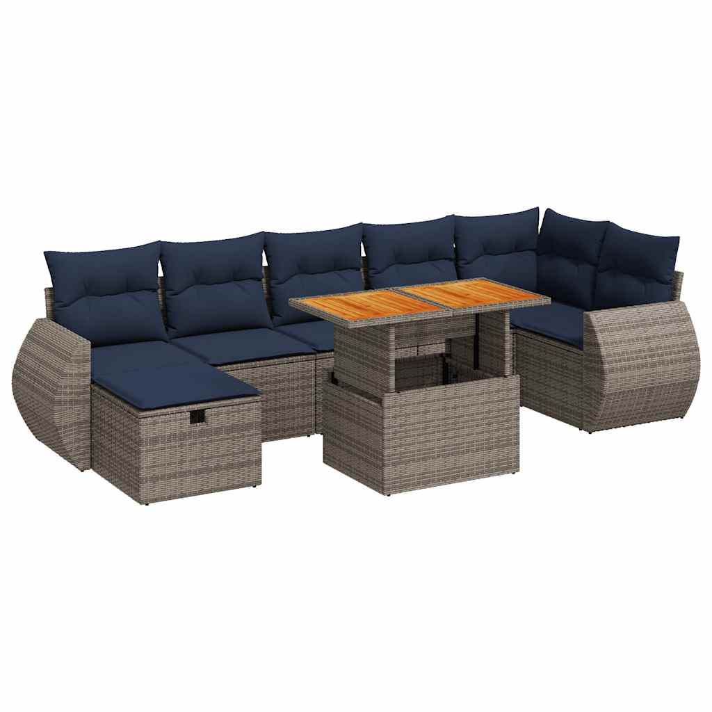 8 Piece Garden Sofa Set With Cushions Poly Rattan Acacia