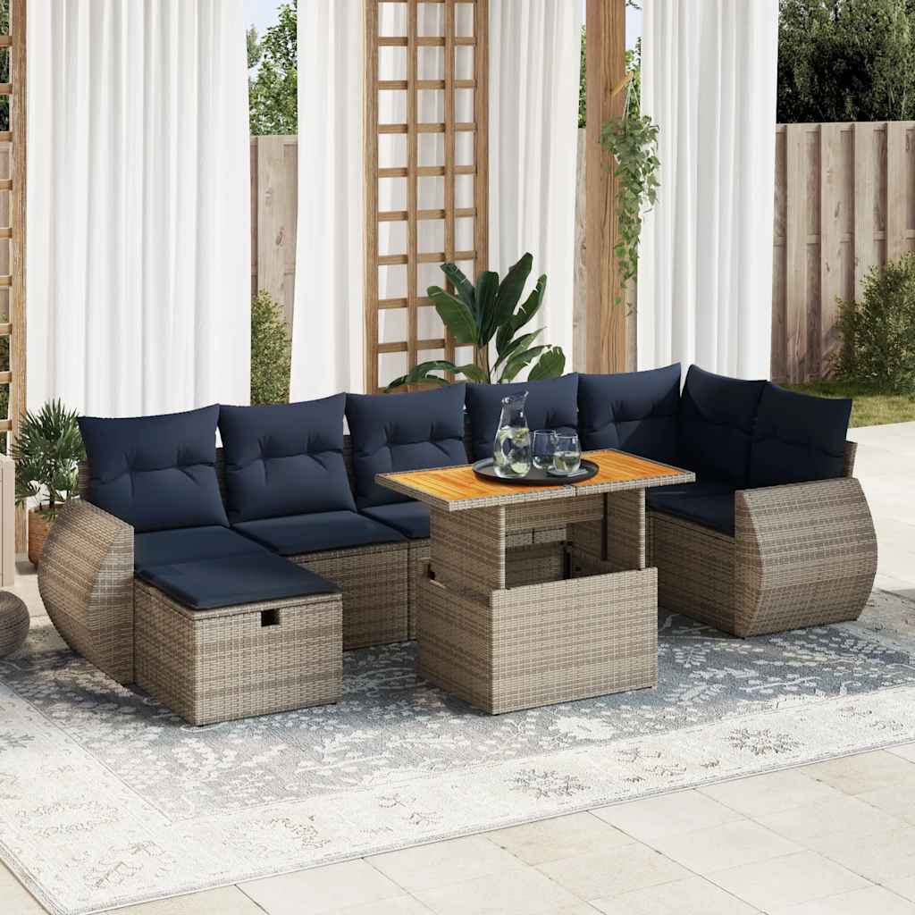 8 Piece Garden Sofa Set With Cushions Poly Rattan Acacia