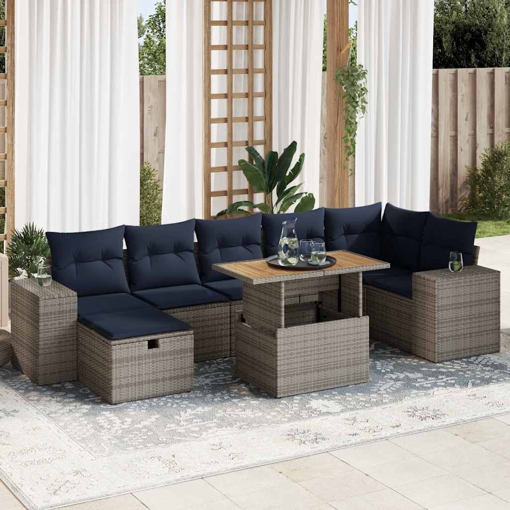 8 Piece Garden Sofa Set With Cushions Poly Rattan Acacia
