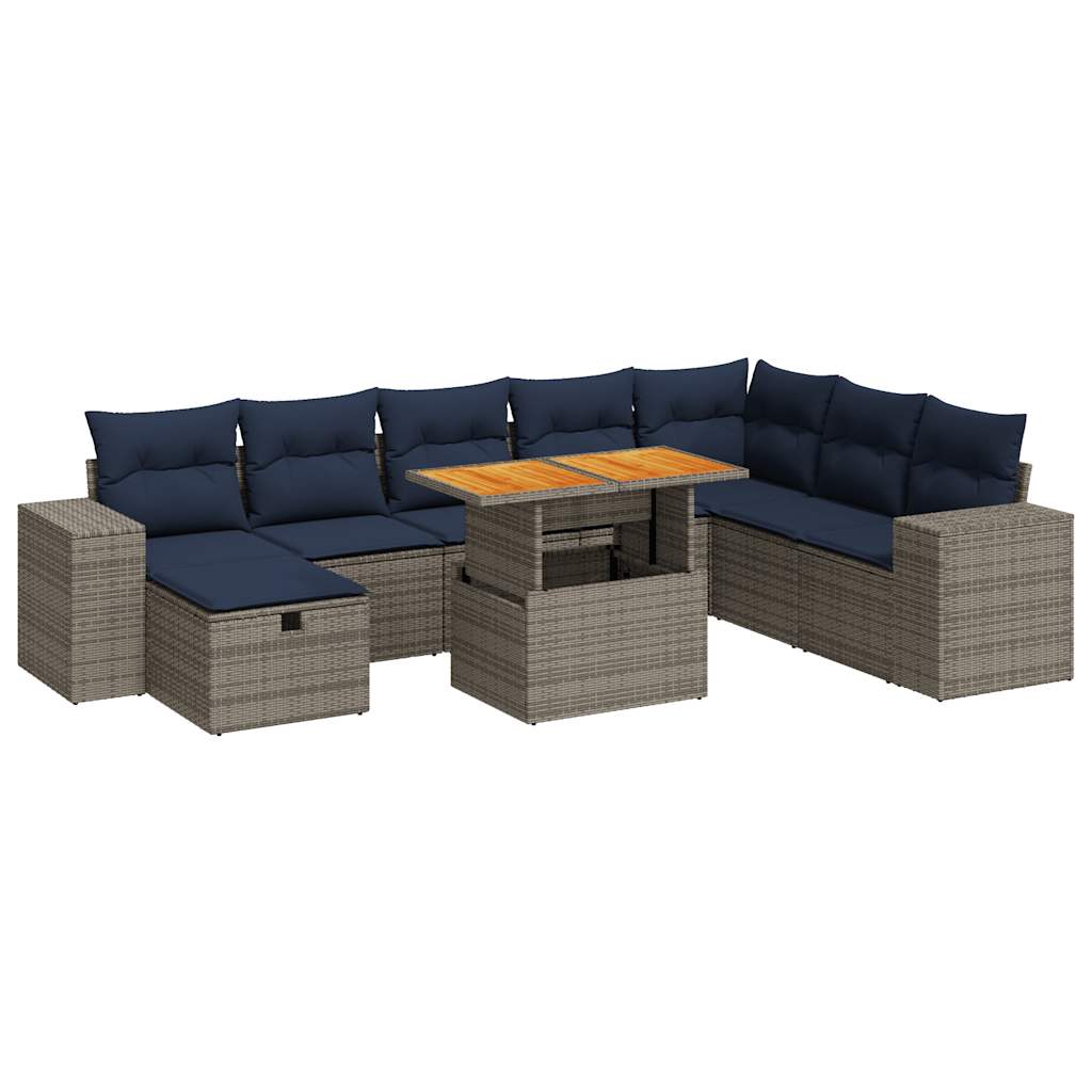 9 Piece Garden Sofa Set With Cushions Poly Rattan Acacia