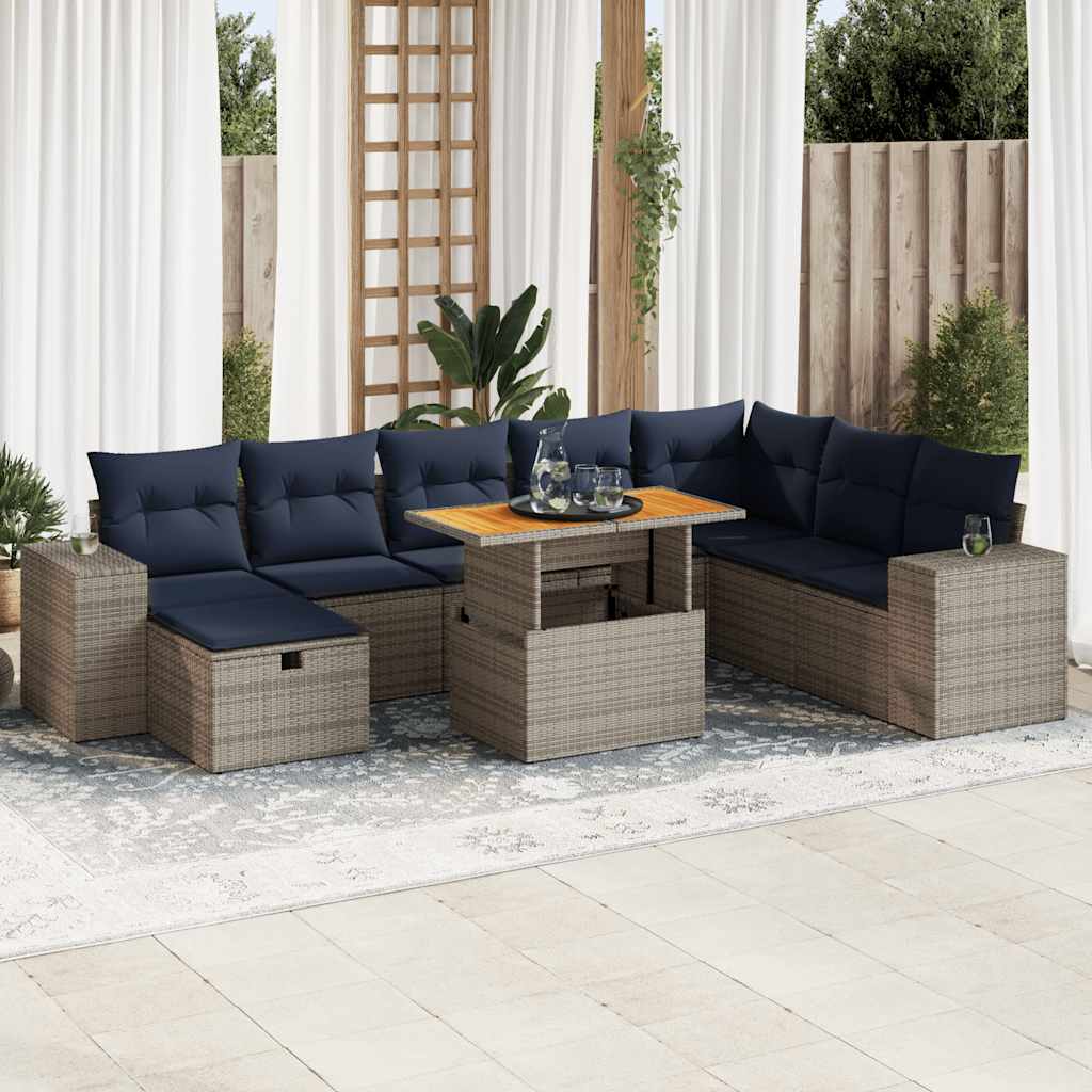 9 Piece Garden Sofa Set With Cushions Poly Rattan Acacia