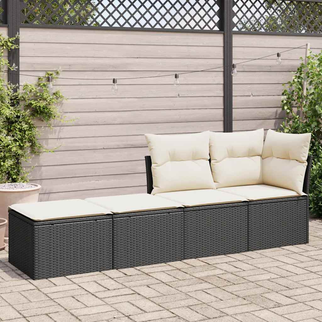 2 Piece Garden Sofa Set With Cushions Black Poly Rattan Acacia