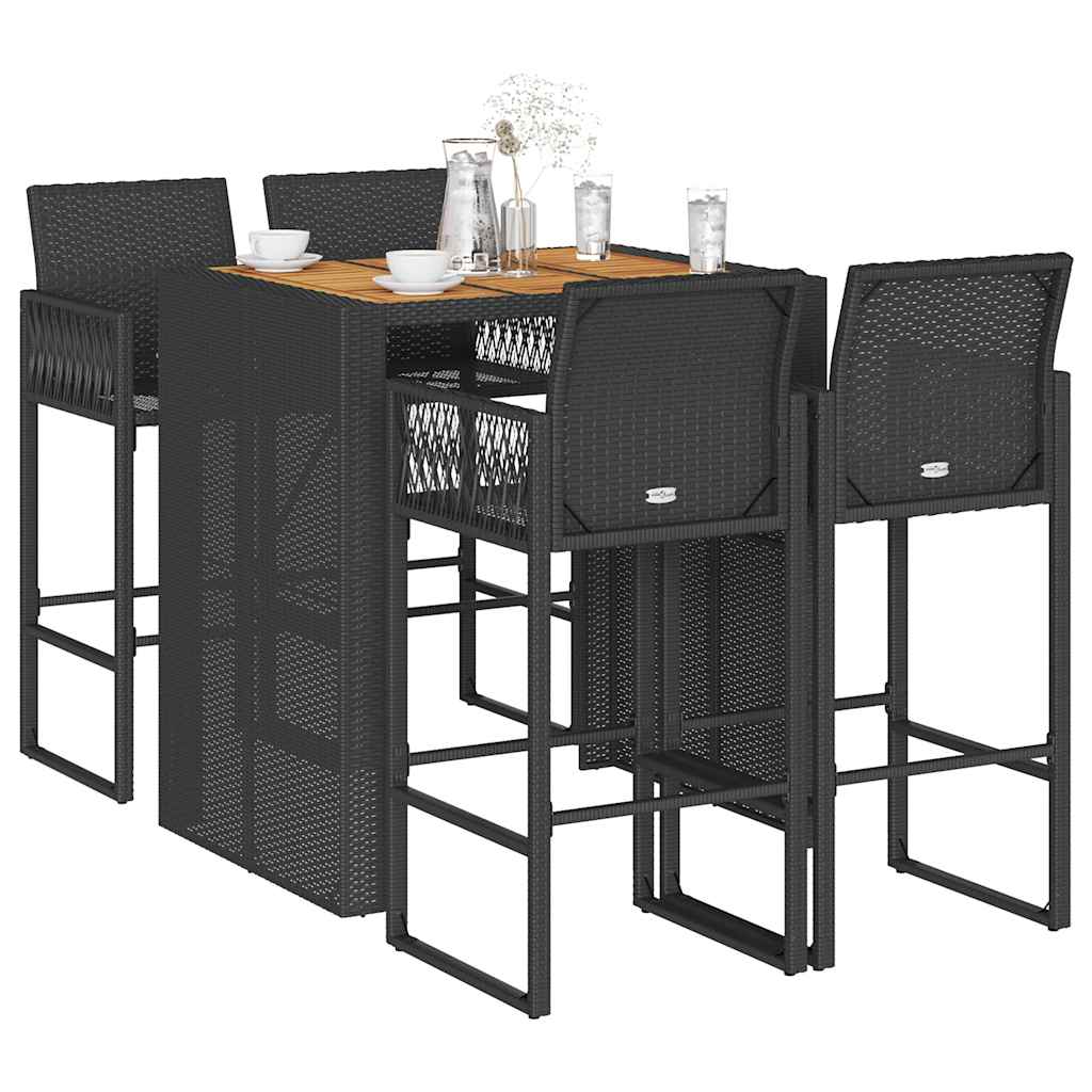 3 Piece Garden Bar Set Without Cushions Poly Rattan Acacia