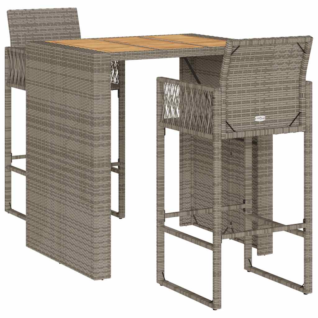 3 Piece Garden Bar Set Without Cushions Poly Rattan Acacia