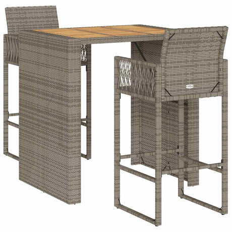 3 Piece Garden Bar Set Without Cushions Poly Rattan Acacia