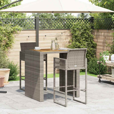 3 Piece Garden Bar Set Without Cushions Poly Rattan Acacia