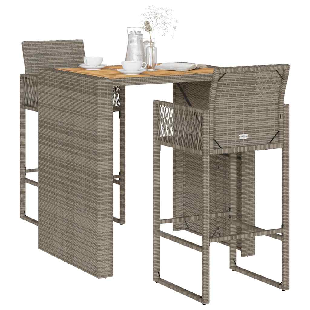 3 Piece Garden Bar Set Without Cushions Poly Rattan Acacia