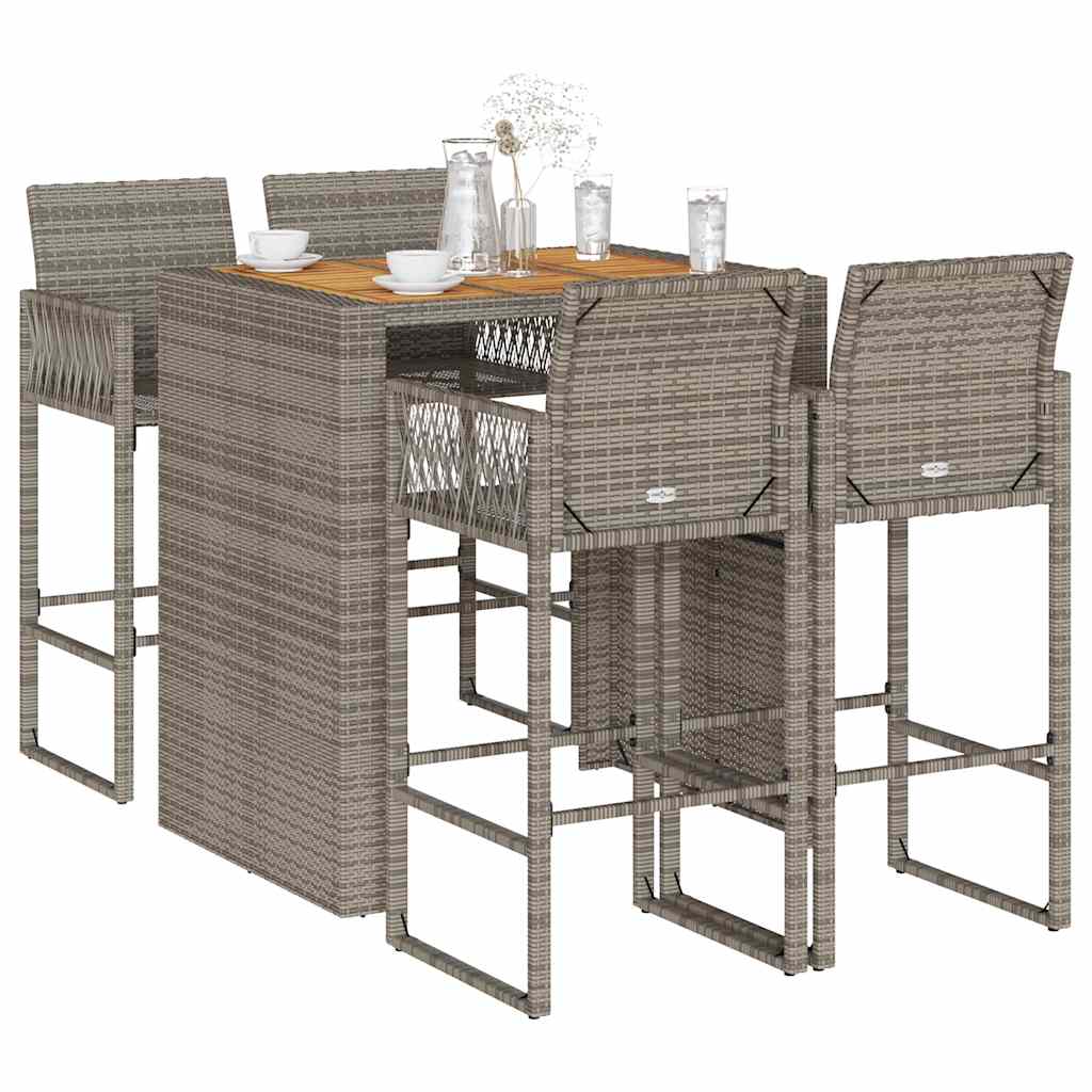 3 Piece Garden Bar Set Without Cushions Poly Rattan Acacia
